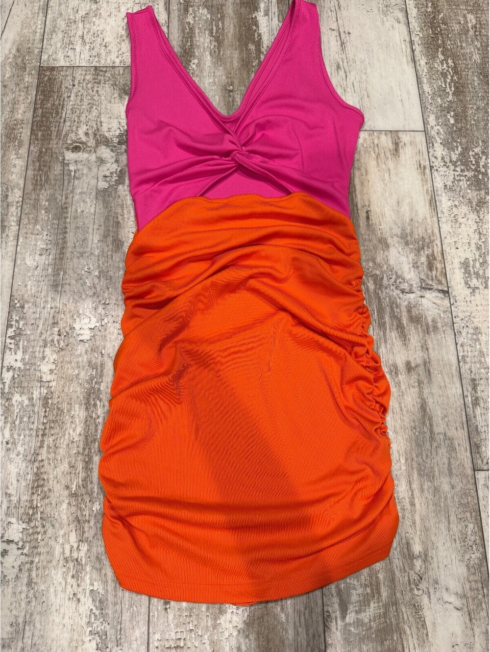 LoNess L Pink Orange Ruched Cutout Mini Dress Y2K